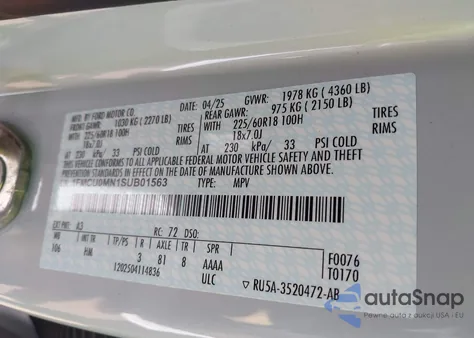 2025 Ford Escape St-Line из США, поврежденный, VIN 1FMCU0MN1SUB01563